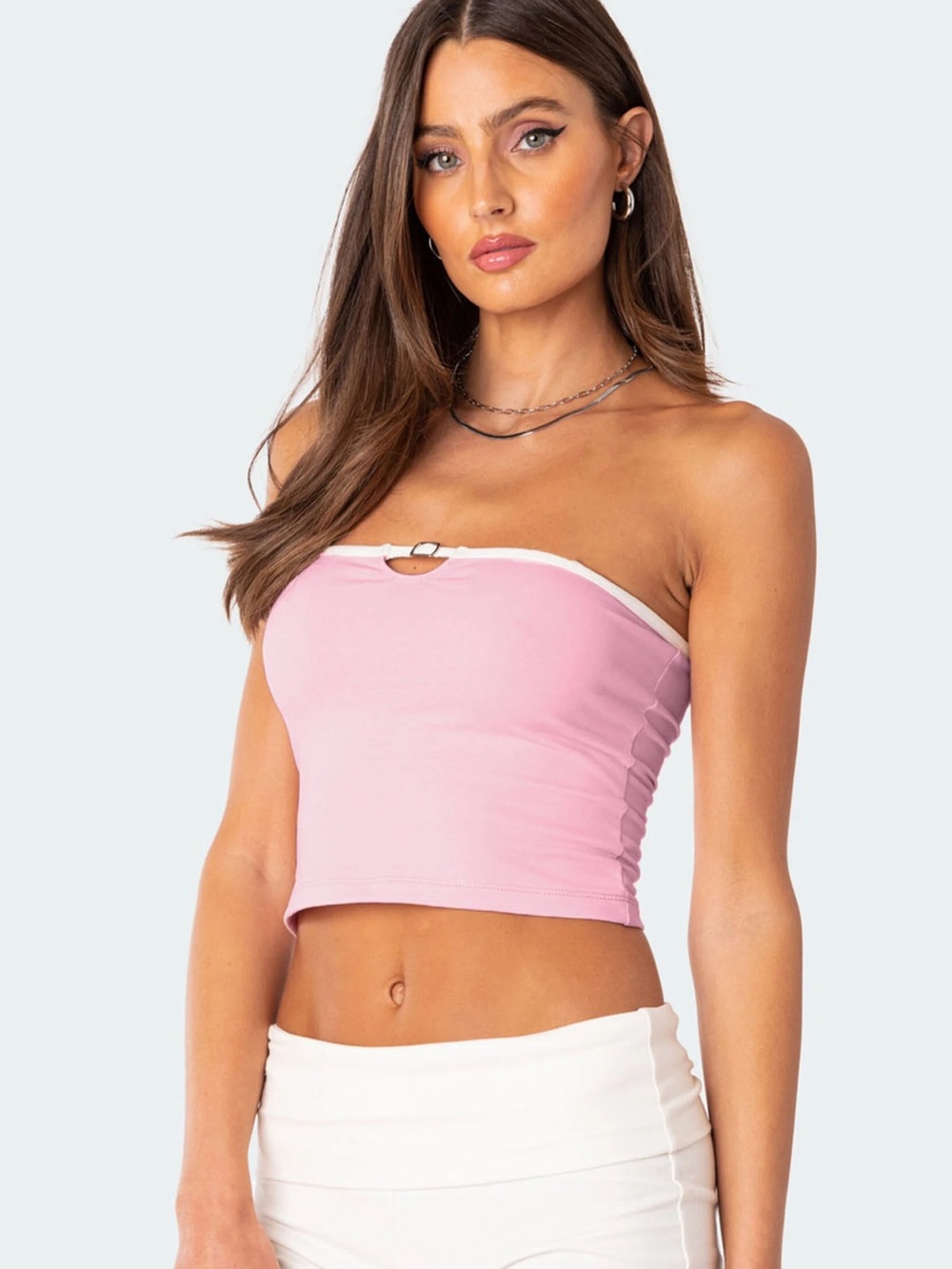 Edikted Pink Contrast Trim Tube Top XS